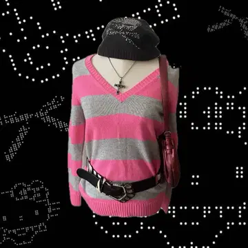 y2k 보더 니트 archive 00s 핑크 헤이세이 갸루