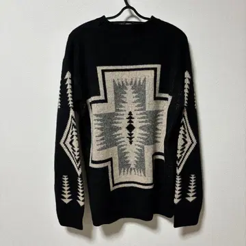 새상품급 Pendleton 울 스웨터 L 블랙/아이보리