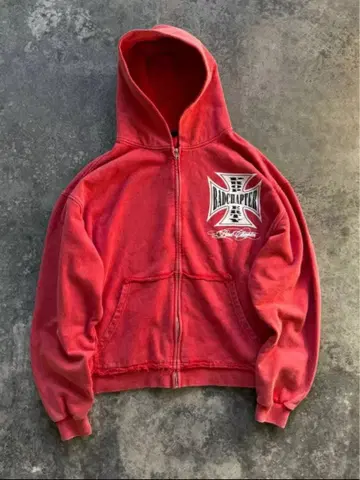 Chopper 레드 집업 후드티 로고 포함