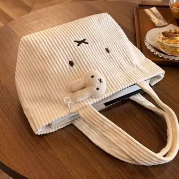 토끼 모티브 코듀로이 토트백
