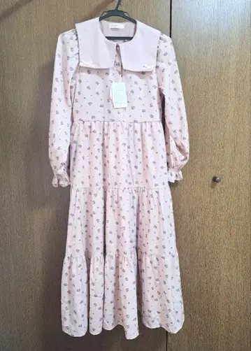 시마무라 아오키 미사코 콜라보 미니 꽃무늬 세일러 카라 원피스 핑크