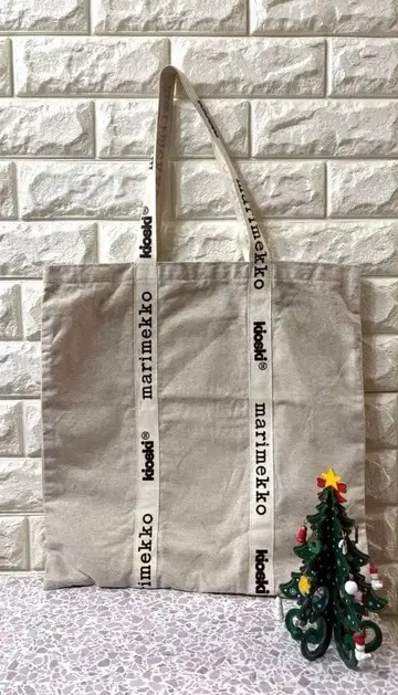 마리메꼬 키오스키 로고 코튼 린넨 토트백 베이지