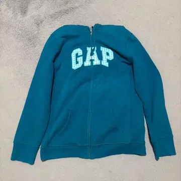GAP 터콰이즈 블루 풀 집업 후드티 깅엄 체크