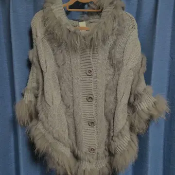 flow 그레이 니트 퍼 판초