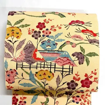 나고야 오비 형염 견직 매화 모란 꽃무늬 기모노 오비 045k p