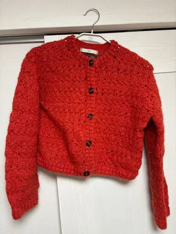 빨간색 니트 크로셰 뜨기 니트 가디건