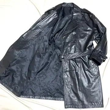 카우 가죽 롱 트렌치코트 소가죽 벨트 포함 빈티지 빅 사이즈 L