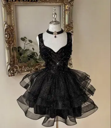 블랙 미니 원피스 드레스 스팽글