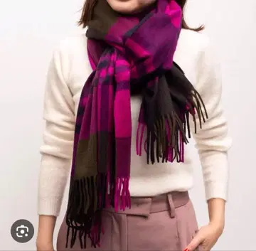 조슈아 에리스 캐시미어 대형 스톨 프라이머리 블랙워치 핑크