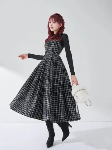 Darich 트위드 볼륨 미디 원피스