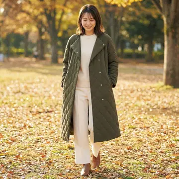 바빌론 퀼팅 롱 코트 카키 36 노카라 스테디셀러 36