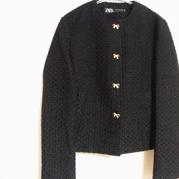 ZARA 루프 버튼 부착 텍스처 자켓 리본 XS 사이즈