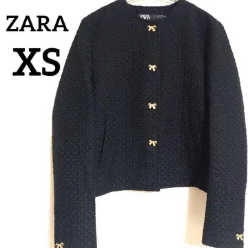 ZARA 루프 버튼 부착 텍스처 자켓 리본 XS 사이즈