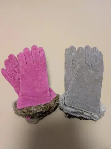 퍼 달린 스웨이드 장갑 핑크 그레이