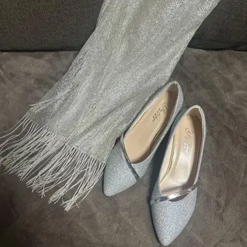 실버 글리터 펌프스 & 실버 숄