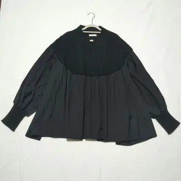 벌룬 슬리브 플리츠 절개 케이블 니트 풀오버 오버 사이즈