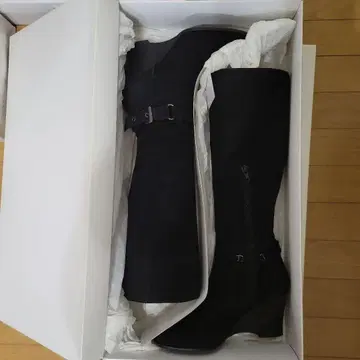 Pitti 블랙 스웨이드 롱 부츠 웨지 힐 23.5cm