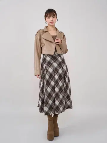 Darich 멀티 컬러 체크 미디 스커트