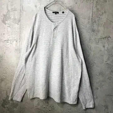 B1418 구제 의류 롱 T 하프 버튼 그레이 90s Y2K