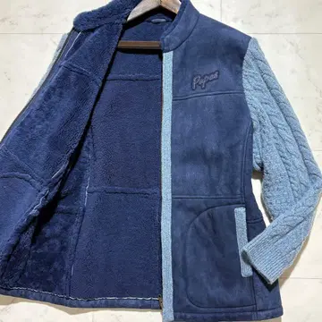 극레어 파파스 papas 무스탕 절개 니트 자켓 XL 상당 네이비