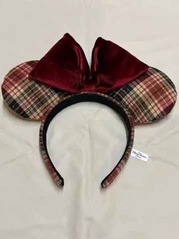 미키 귀 체크 무늬 머리띠