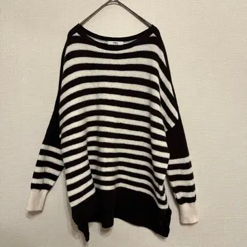 COMME CA 보더 니트 알파카 혼방 브라운