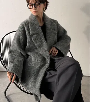 classicalelf 2way 샤기 더블 빅 칼라 자켓 코트