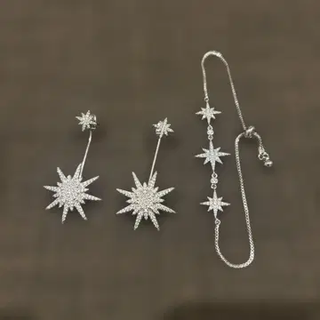 [ 새상품급 ] 별 모양 롱 귀걸이와 팔찌 세트 브라이덜 크리스마스