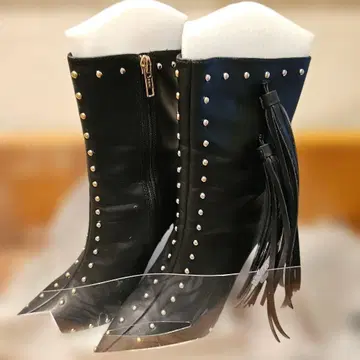 미사용 새상품 YELLO 스터드&프린지 부츠