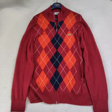 미사용에 가까운 XL 라코스테 드라이버즈 니트 아가일 자수 원 포인트