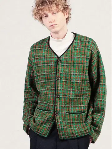 CABaN 코튼 캐시미어 체크 자카드 V넥 가디건 [ 완판템 ]