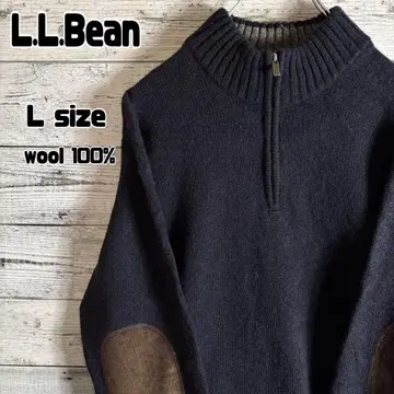 엘엘빈 하프 지퍼 니트 울 스웨터 엘보 패치 남성용 L 네이비