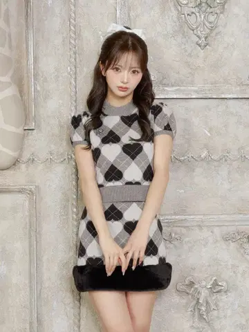 Darich 아가일 하트 체크 니트 셋업