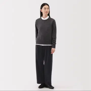 무인양품 스트레치 기모 턱 와이드 팬츠 블랙 스트라이프 S