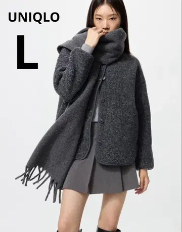 유니클로 보아 플리스 릴랙스 가디건 L 사이즈 다크 그레이