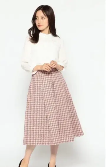 MISCH MASCH 하운드투스 체크 자카드 턱 스커트 핑크 S 사이즈