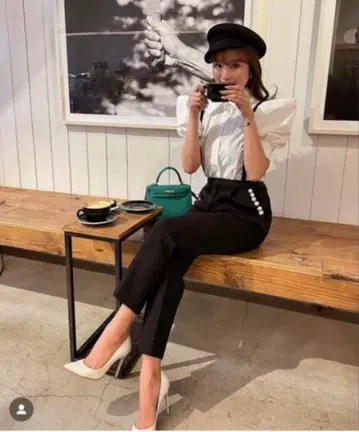 새상품급 sheller 2way 펄 서스펜더 테이퍼드 팬츠 셰리에