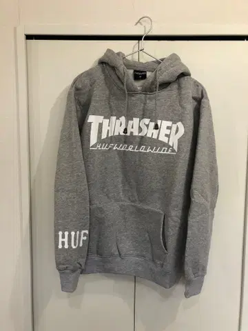 Thrasher HUF 콜라보 그레이 후드 부착 후드티