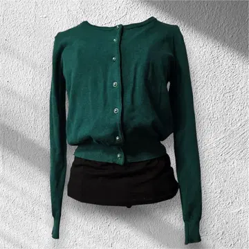 루즈 디아망 가디건 짙은 녹색 니트 겉옷 고급 페미닌