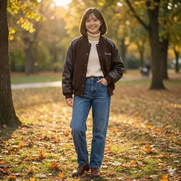 BLONDEY 브론디 바시티 자켓 자수 로고 퀼팅 브라운 F