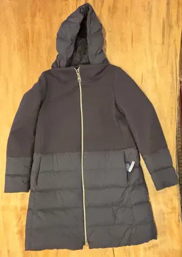 헬레노 후드 부착 롱 다운 자켓 그레이