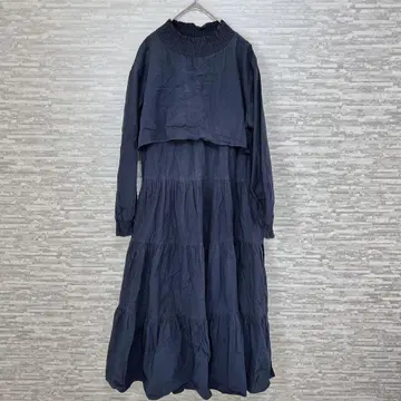 주노아 네이비 긴팔 티어드 롱 원피스 M