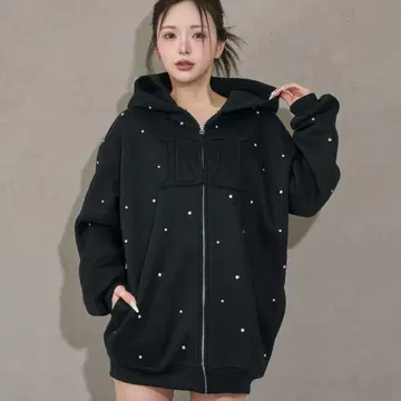 Darich DD 로고 비쥬 지퍼 후드티 블랙