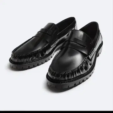 새상품급 ZARA 개더 가죽 로퍼 코인 로퍼 소가죽 세레모니