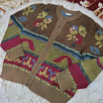 꽃무늬 모헤어 니트 가디건 울 알파카 카키 서독제