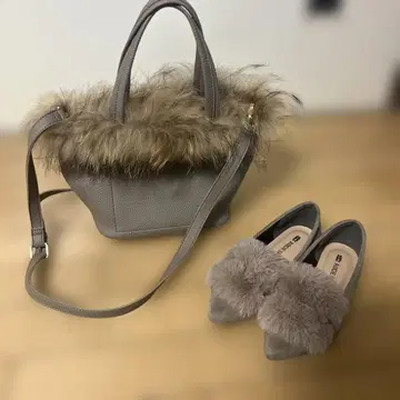그레이 합성 피혁 숄더백과 신발 세트