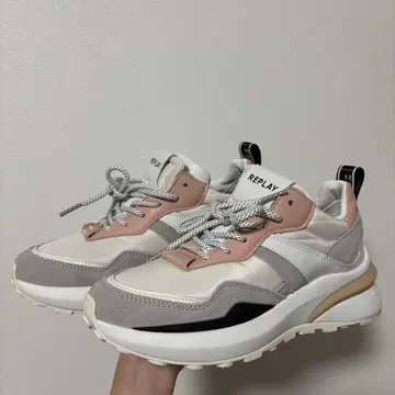 REPLAY 리플레이 ATHENA 라이트 레이스업 스니커즈 화이트 핑크