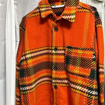 ZARA 오렌지 계열 체크 셔츠 자켓