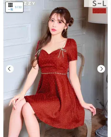 dazzy 비쥬 리본 모티브 x 큐빅 A라인 미니 드레스