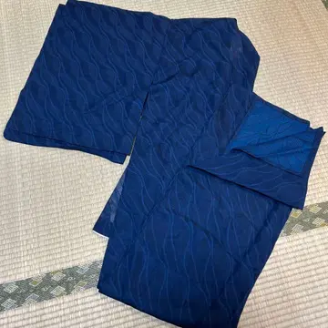 앤티크 풍통사 짙은 남색 물결 무늬 기모노
